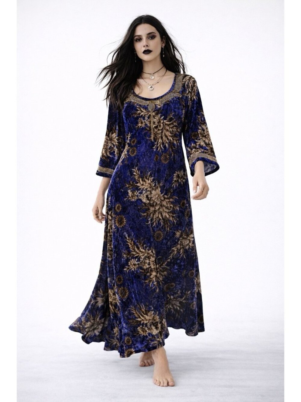 ARTISAN MADE goth witchycore emo dress XL dark bohemian ethereal beaded velour